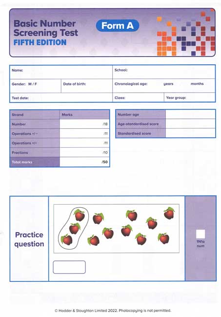 (image for) BNST - Form A PK10 (Fifth Edition) (Basic Number Screening Test)