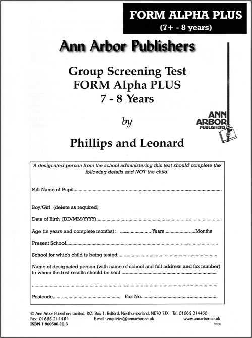 (image for) Group Screening Tests Form Alpha Plus Pack of Ten Forms