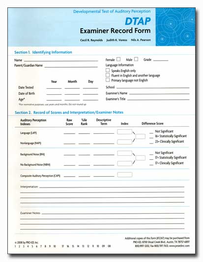(image for) DTAP Examiner's Record Forms