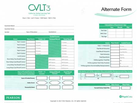 CVLT3 Alternate Record Forms (Print) (image for) CVLT3 Alternate Record Forms (Print)
