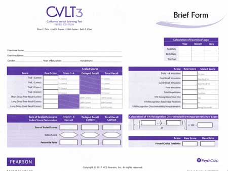 CVLT3 Brief Record Forms (Print) (image for) CVLT3 Brief Record Forms (Print)