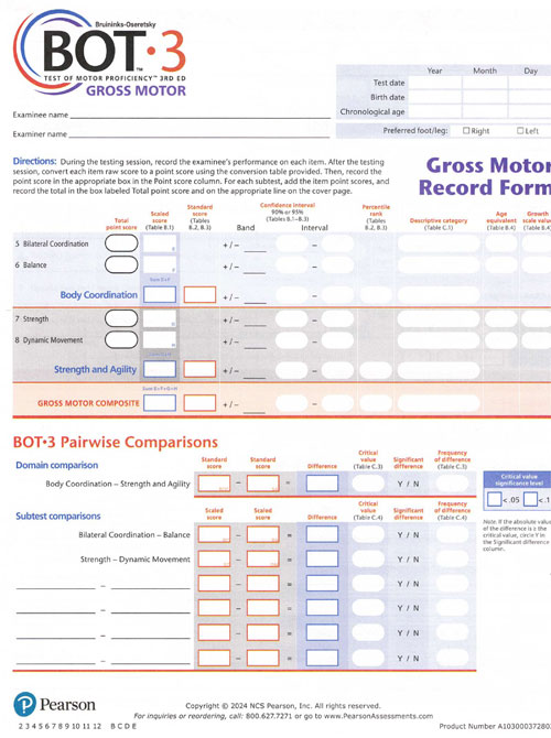 (image for) BOT-3 Gross Motor Record Form Qty 25