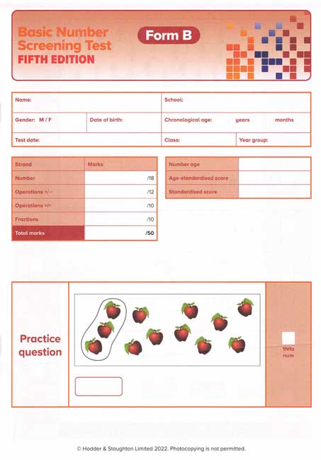 (image for) BNST Form B PK10 (Fifth Edition) (Basic Number Screening Test)