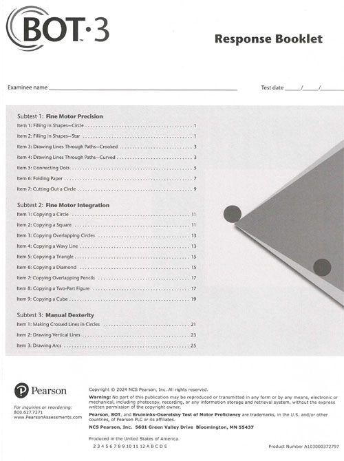 (image for) BOT-3 Response Booklet Qty 25