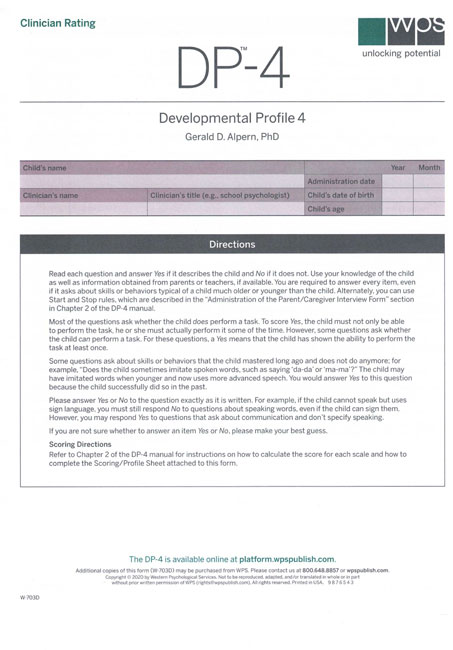 DP-4 - Clinician Rating Print Form (pack of 5) (image for) DP-4 - Clinician Rating Print Form (pack of 5)