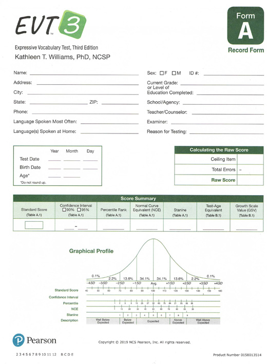 (image for) EVT-3 Form A Record Forms (Print)