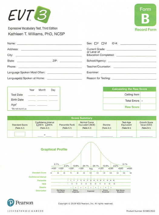 (image for) EVT-3 Form B Record Forms (Print)