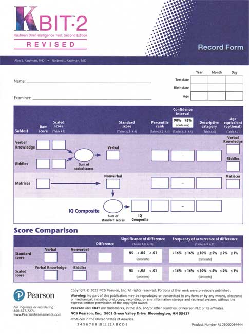 (image for) KBIT-2 Revised Record Forms