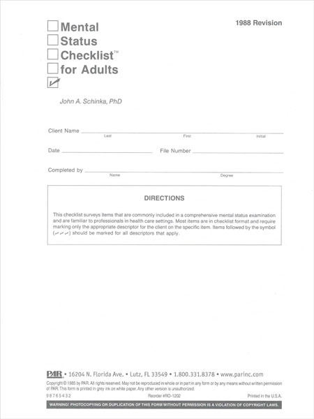 (image for) Mental Health Checklist for Adults (Pack of 25)