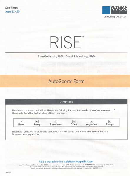 (image for) RISE - English Self-Report AutoScore Form (Pack of 25)