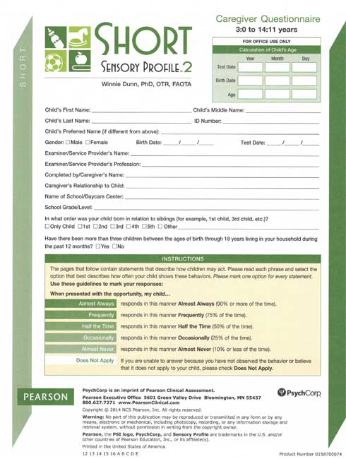 Sensory Profile 2 Short Forms (image for) Sensory Profile 2 Short Forms