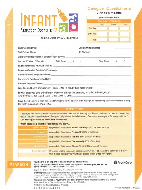 Sensory Profile 2 Infant Record Forms (image for) Sensory Profile 2 Infant Record Forms