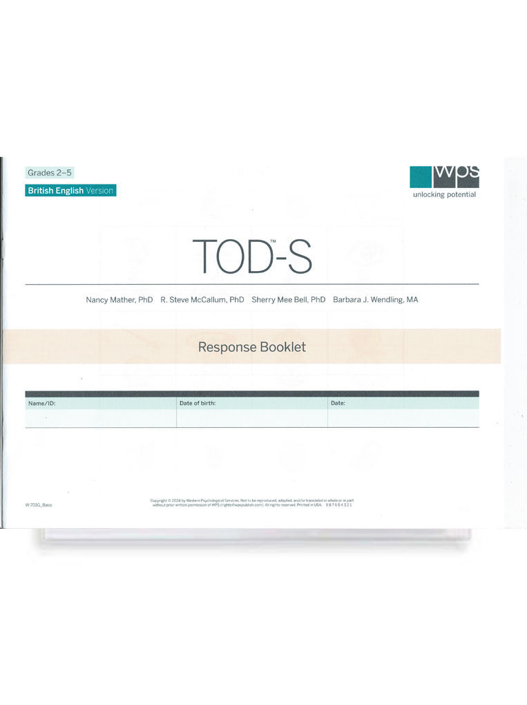 (image for) TOD-S Print Response Booklet and Scoring Sheet Grades 2-5 (10)