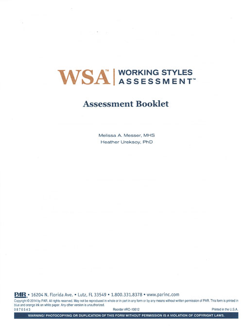 (image for) WSA - Assessment Booklets (pkg of 25)